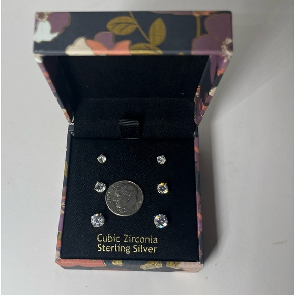 RACHEL ASHWELL, STERLING SILVER WITH CUBIC ZIRCONIA 3 STUD EARRINGS, GOLD COLOR - Picture 1 of 3